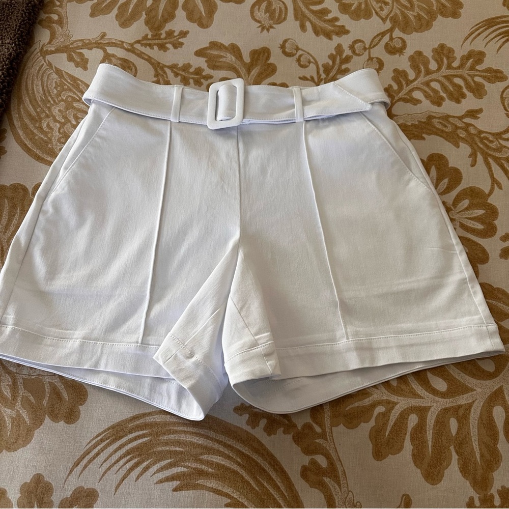 INC International Concepts White High-Waist Belted Shorts
